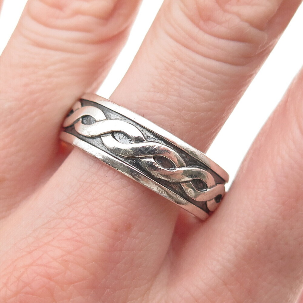 Solvar Sterling Silver Vintage Ireland Celtic Woven Oxidized Band Ring Size 13